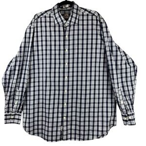 Peter Millar Shirt Mens XL Blue Poplin Windowpane Plaid Cotton Business Casual
